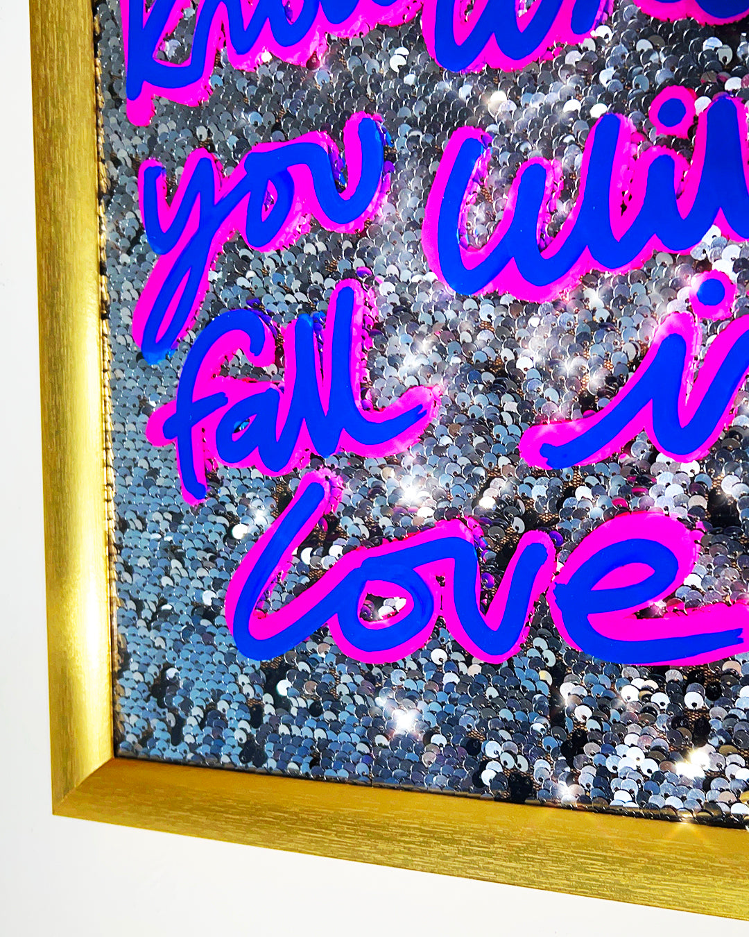 You can never know. Deep blue and pink ink over disco silver. Small