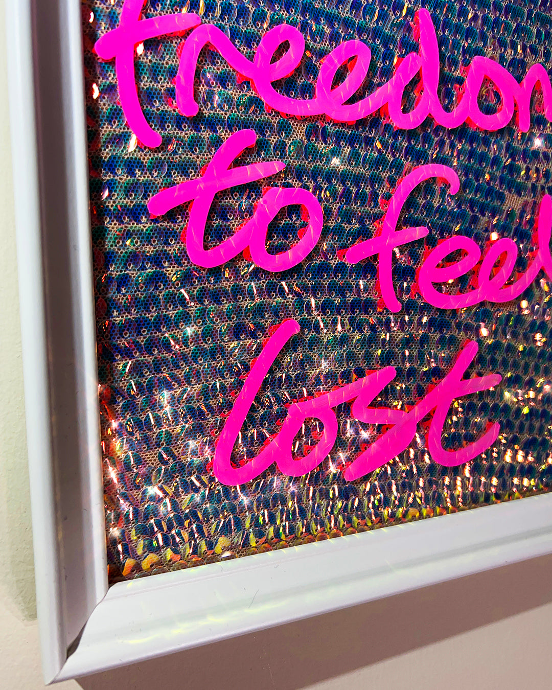 Freedom. Pink over warm gold iridescent sequins. Extra Small.