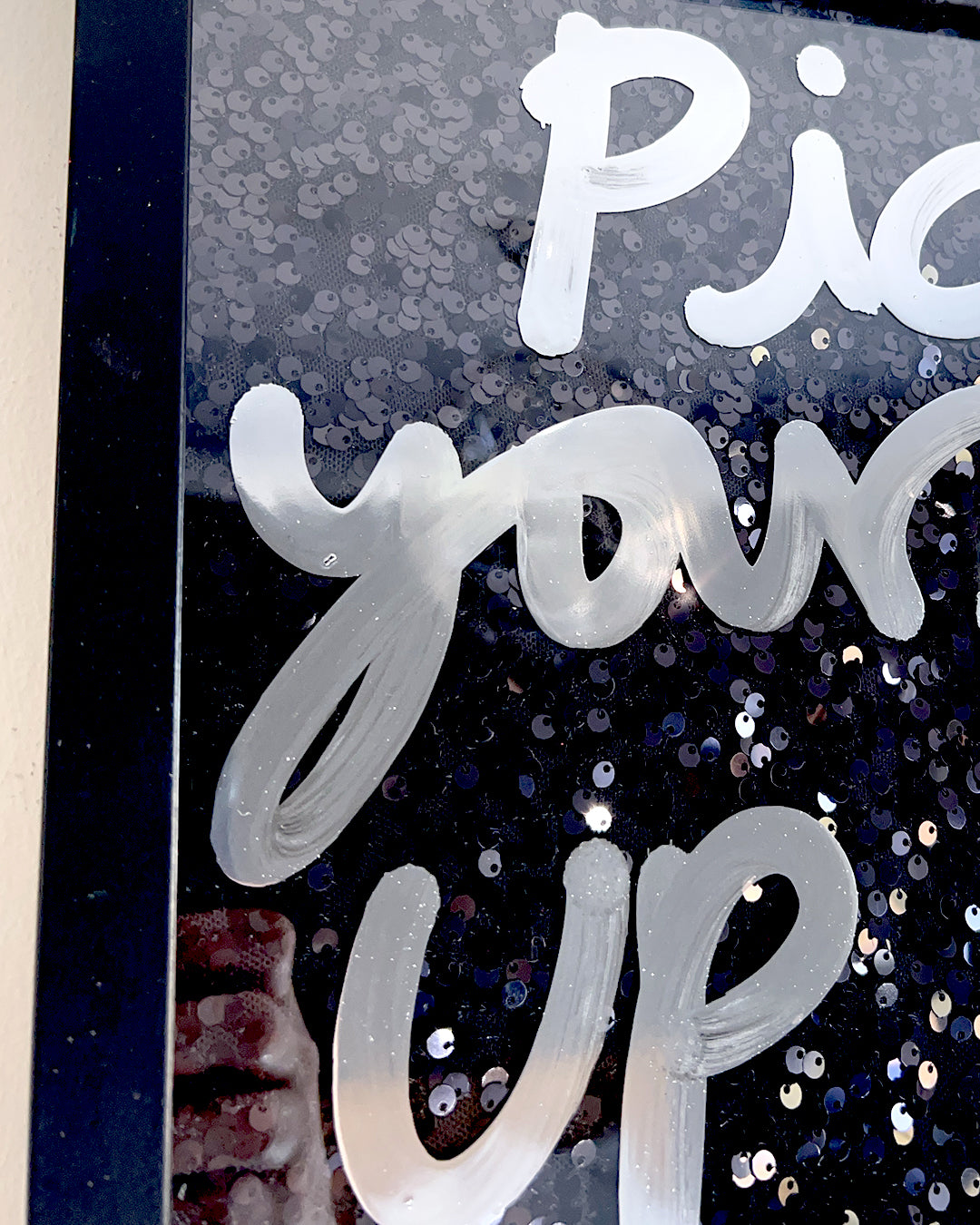 Go again. Liquid chrome over black sequins.