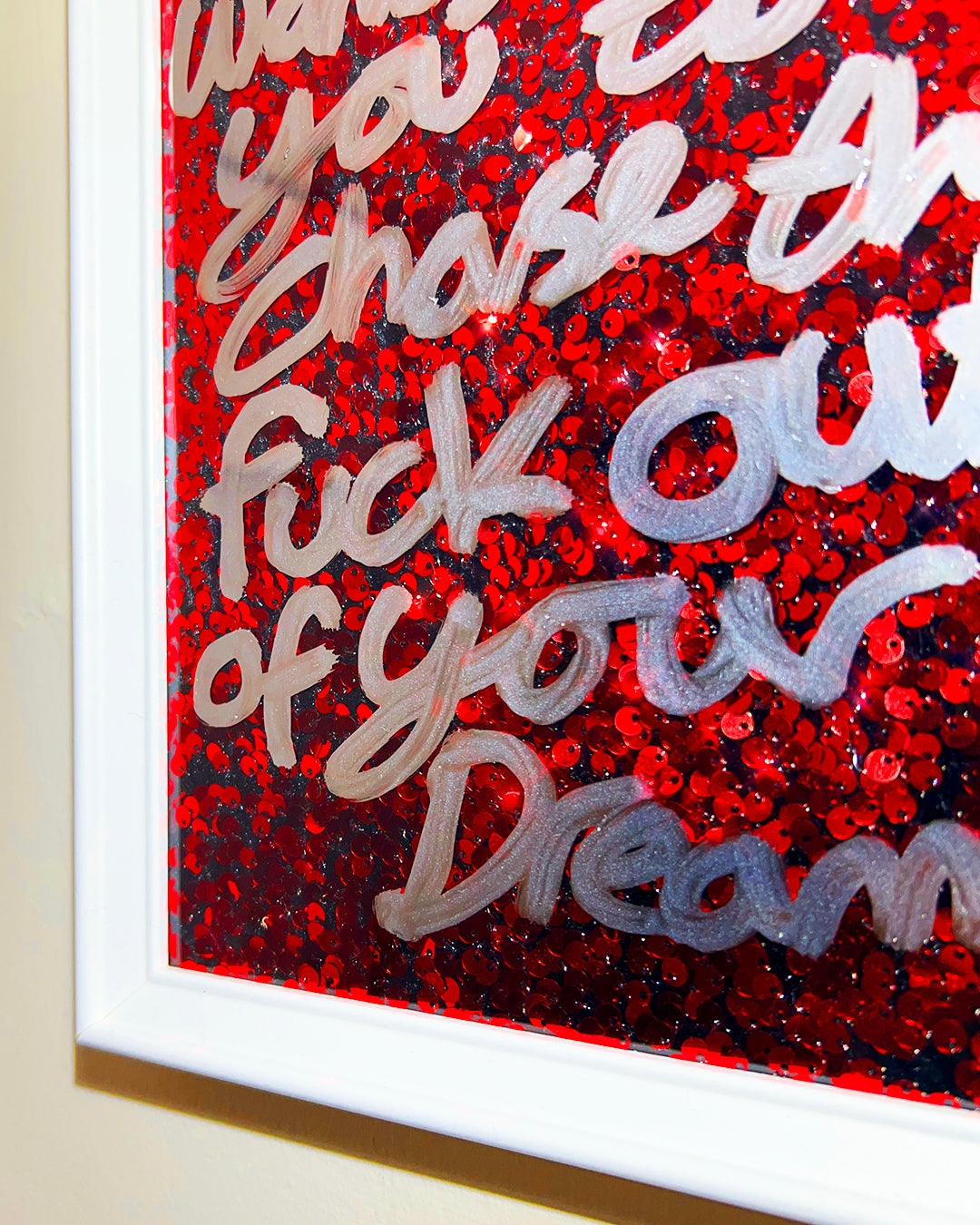 Little you. Liquid chrome over red sequins. Extra Small.