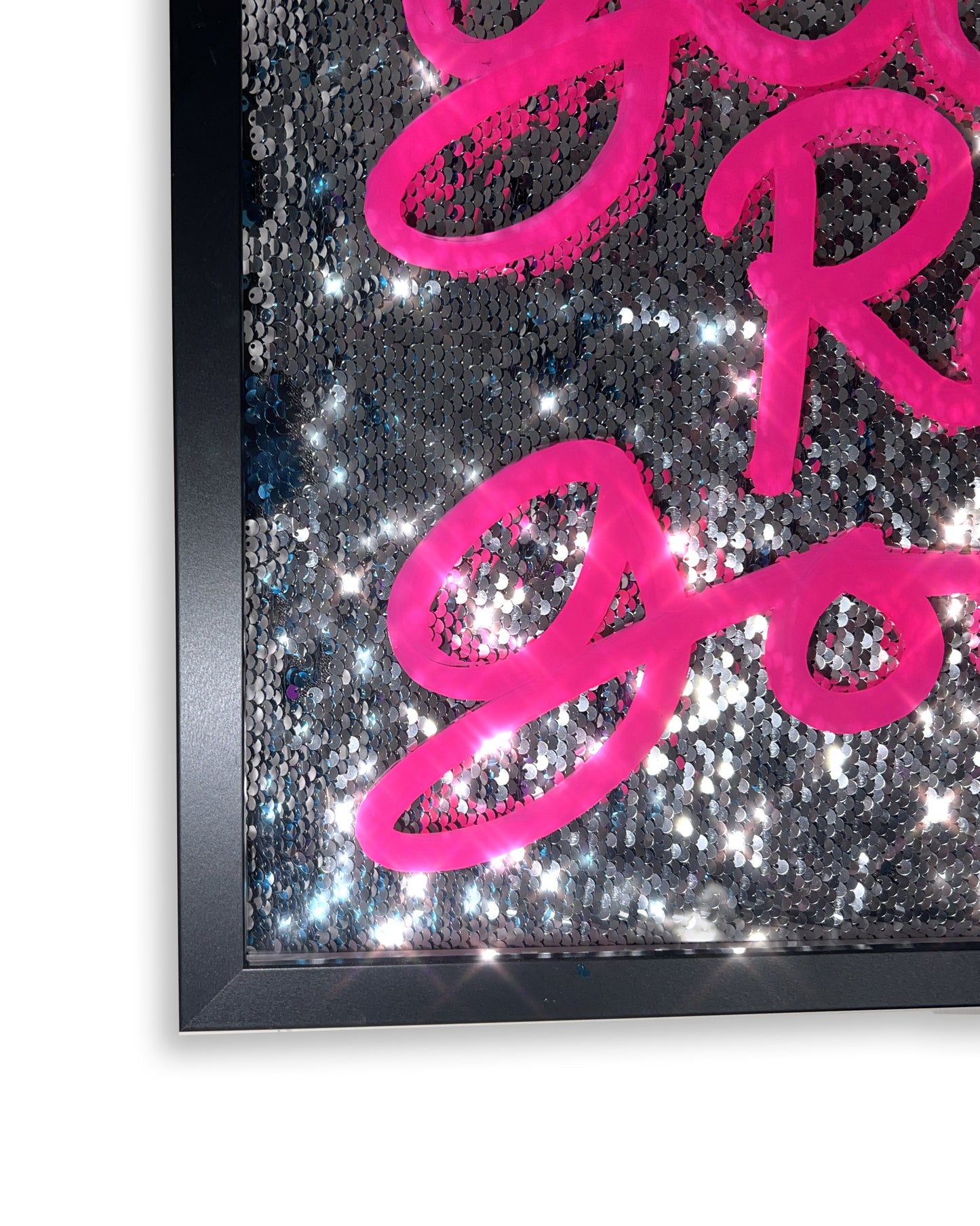 Really good. pink ink over disco silver. Large