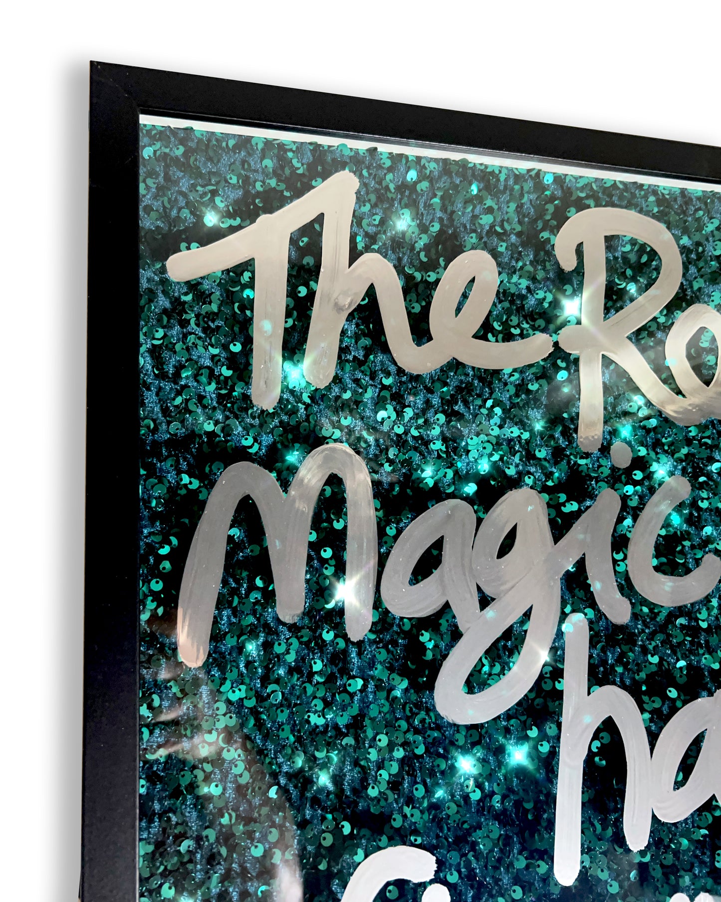 Real magic. Liquid chrome ink over frosted green. Large