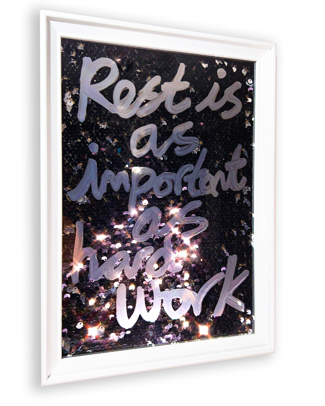 Rest. Liquid chrome over black sequins. Extra Small.