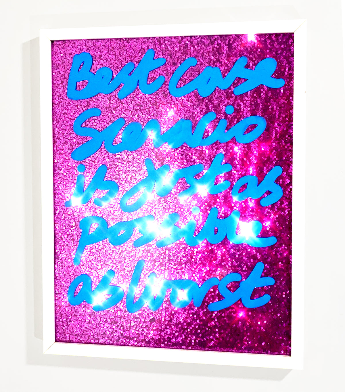 Best case, blue ink pink sequins.