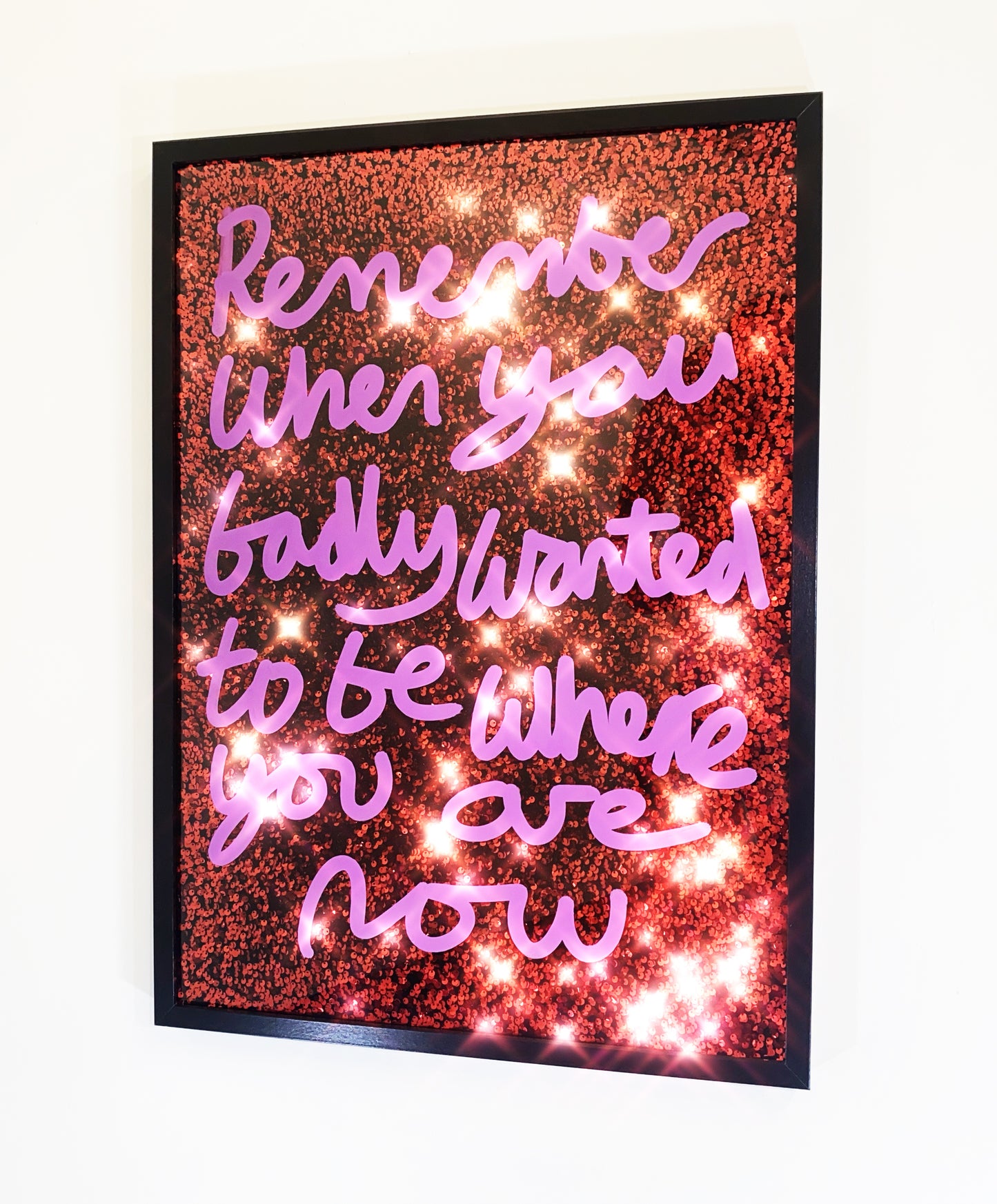 Remember, lavender ink over deep red sequins.