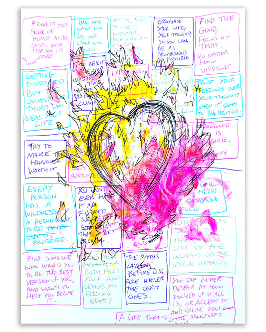 Burning heart.  Note painting.