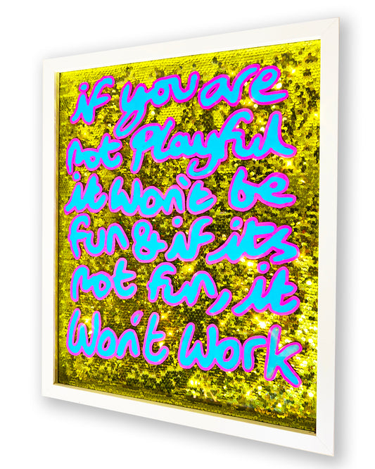 If its not fun. Sky blue and pink over yellow/gold sequins. Medium.