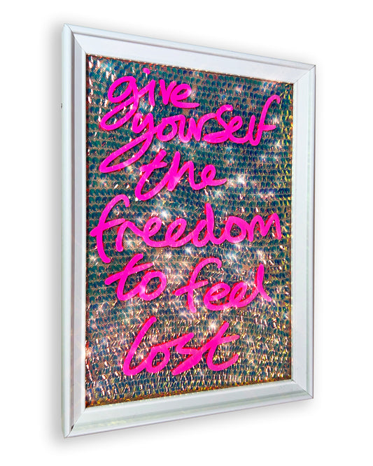 Freedom. Pink over warm gold iridescent sequins. Extra Small.