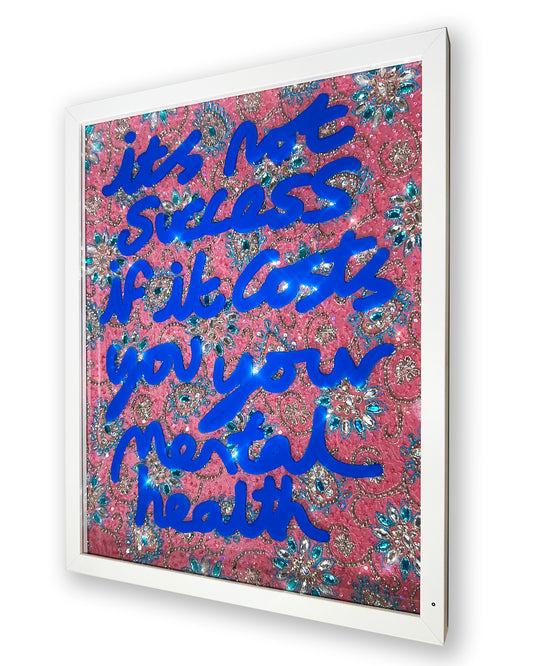 Not success. Deep blue ink over Indian wedding sequins. Medium.