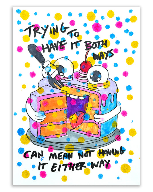Both ways cake. Note painting.
