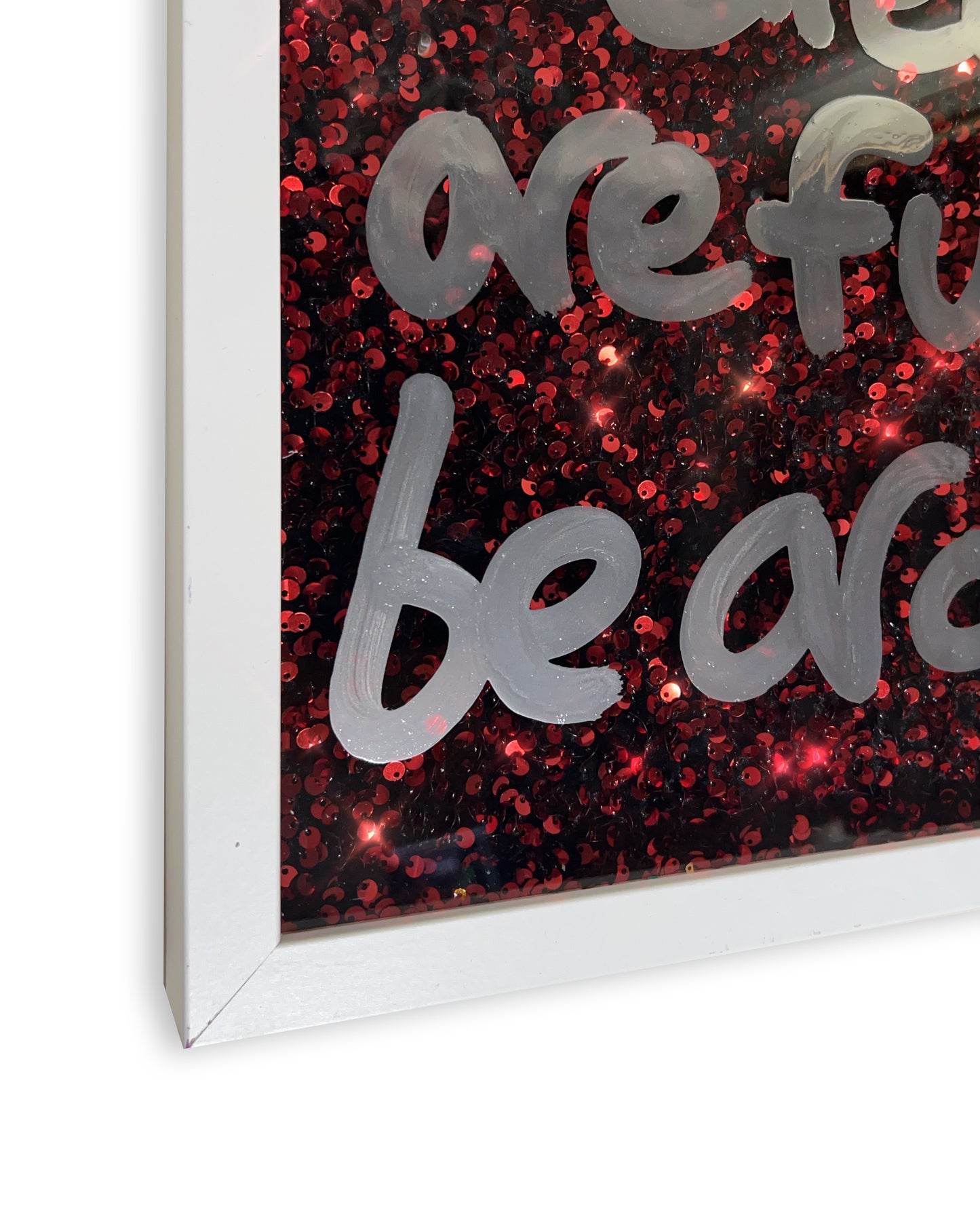 Dream chasers. Liquid chrome ink over deep red sequins. Medium.