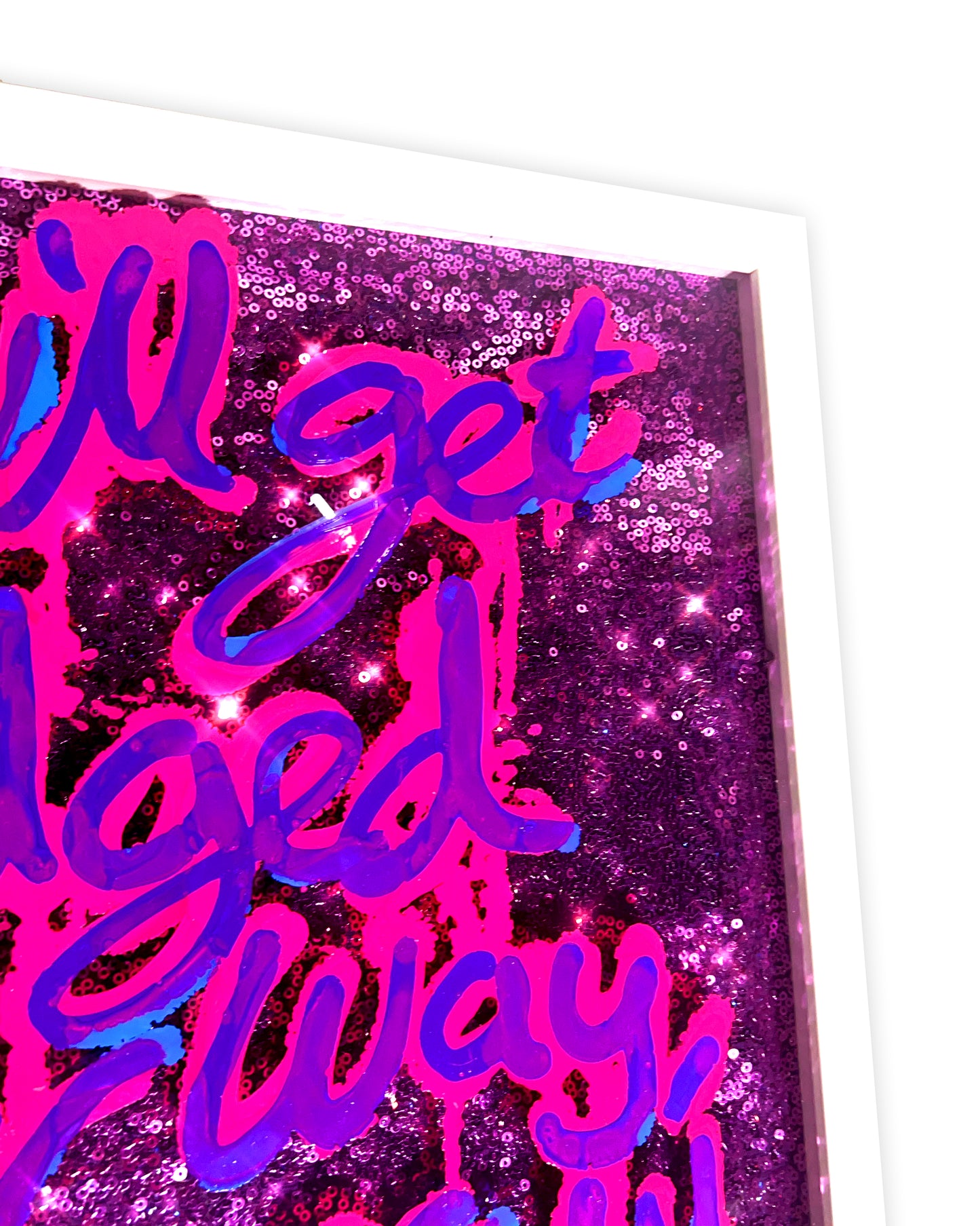 Fun option. Drippy ink over metallic pink sequins. Medium