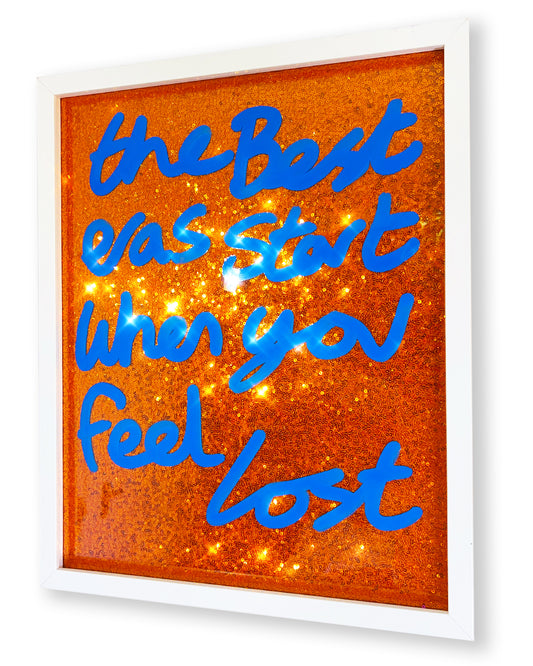 Best eras. Blue ink over orange sequins.