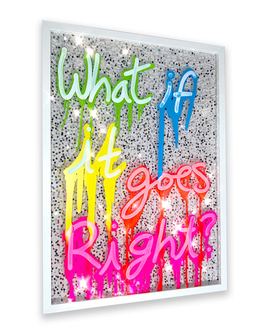 Goes Right. DRIP inks over white and diamond sequins. Large.