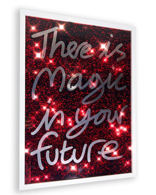 Magic.Liquid chrome ink over red sequins. Large.