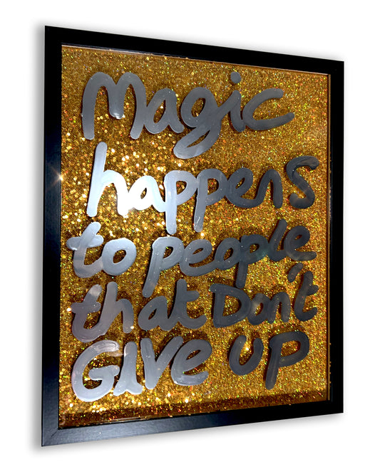 Magic. Liquid chrome ink over rich gold sequins. Medium.