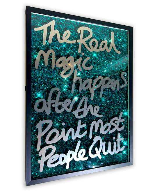Real magic. Liquid chrome ink over frosted green. Large