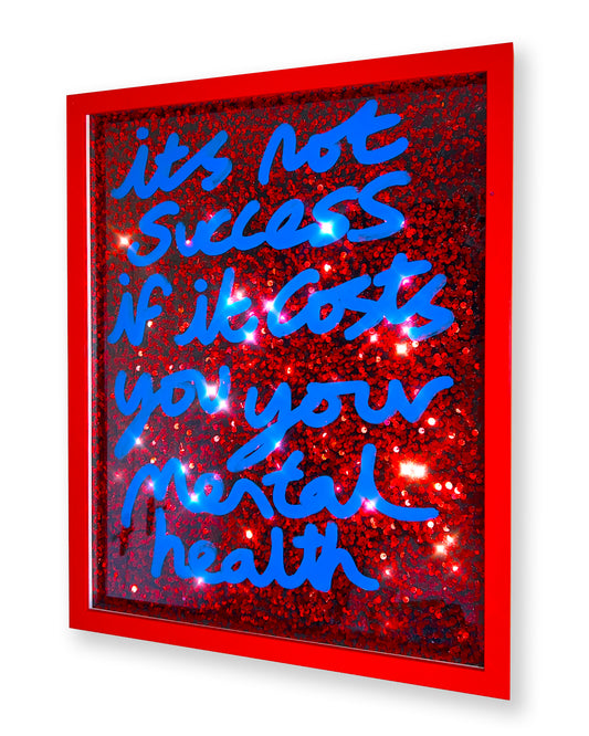 Not Success. Blue ink over deep red sequins.