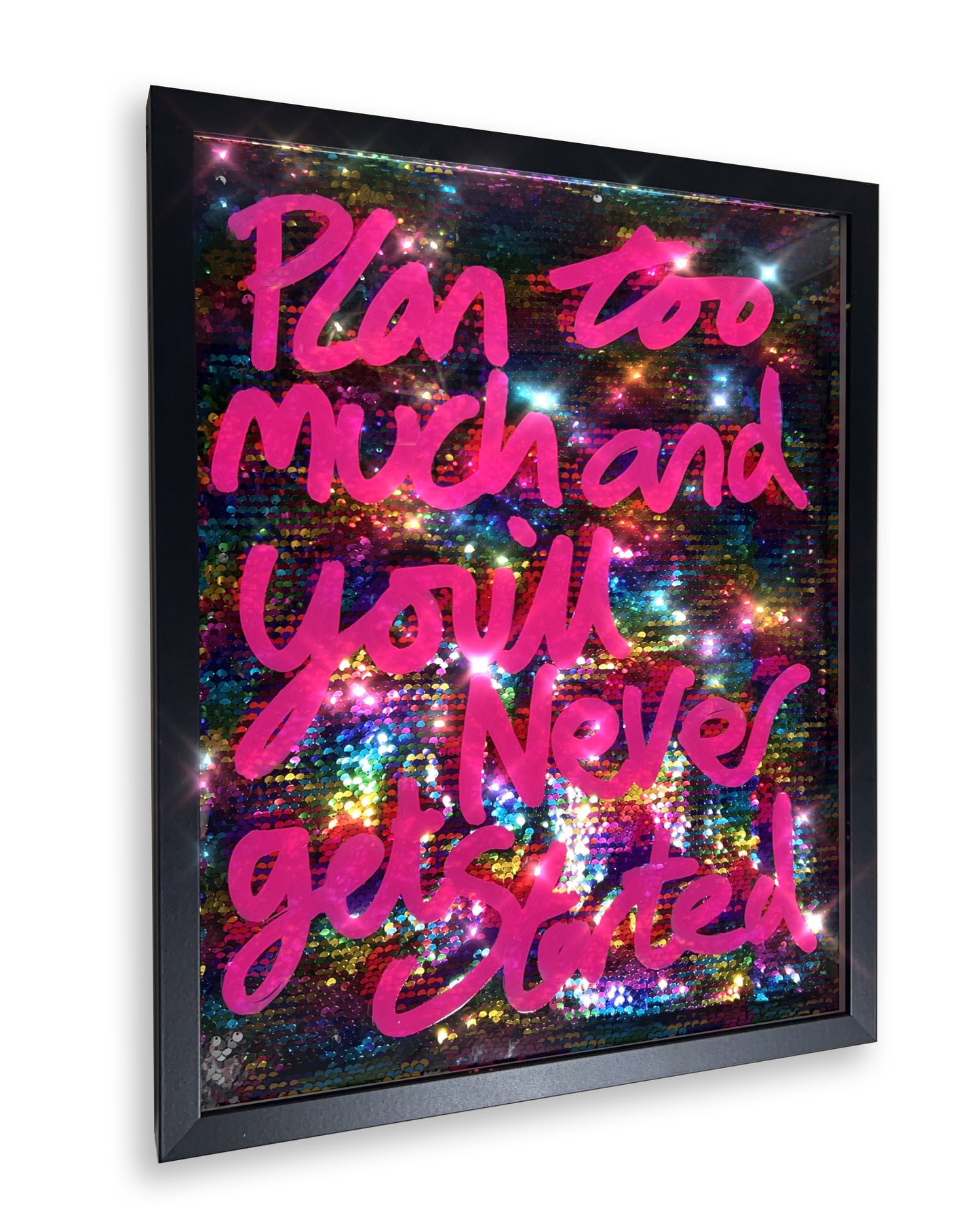 Get started. Pink over rainbow coloured sequins. Medium.