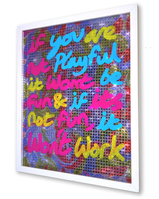Playful. Various inks over multi-coloured Paraguayan fabric.
