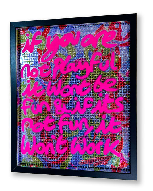 PLayful. Pink & Liquid chrome ink over Paraguayan fabric.