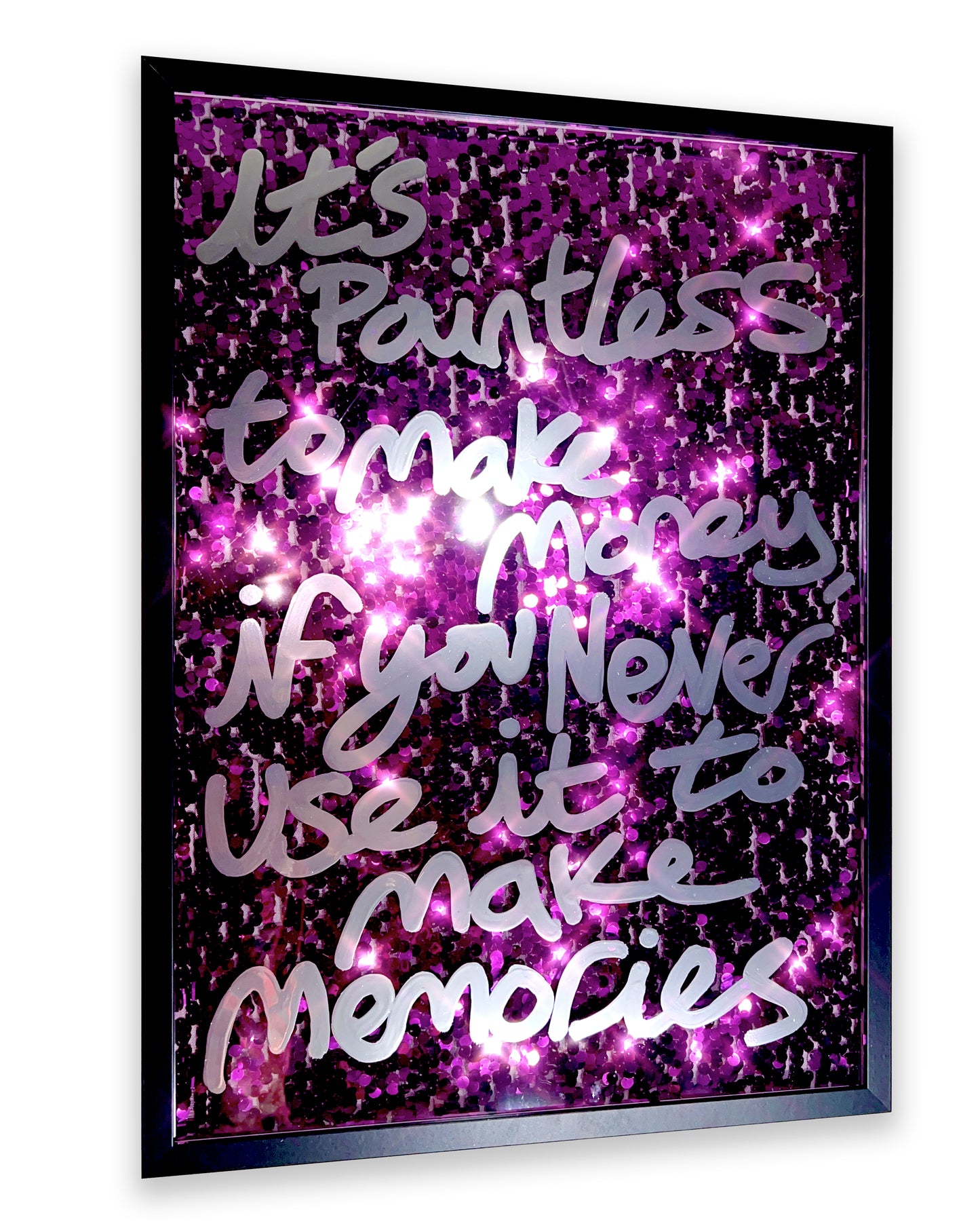 Use it. Liquid chrome over deep purple sequins. Large.