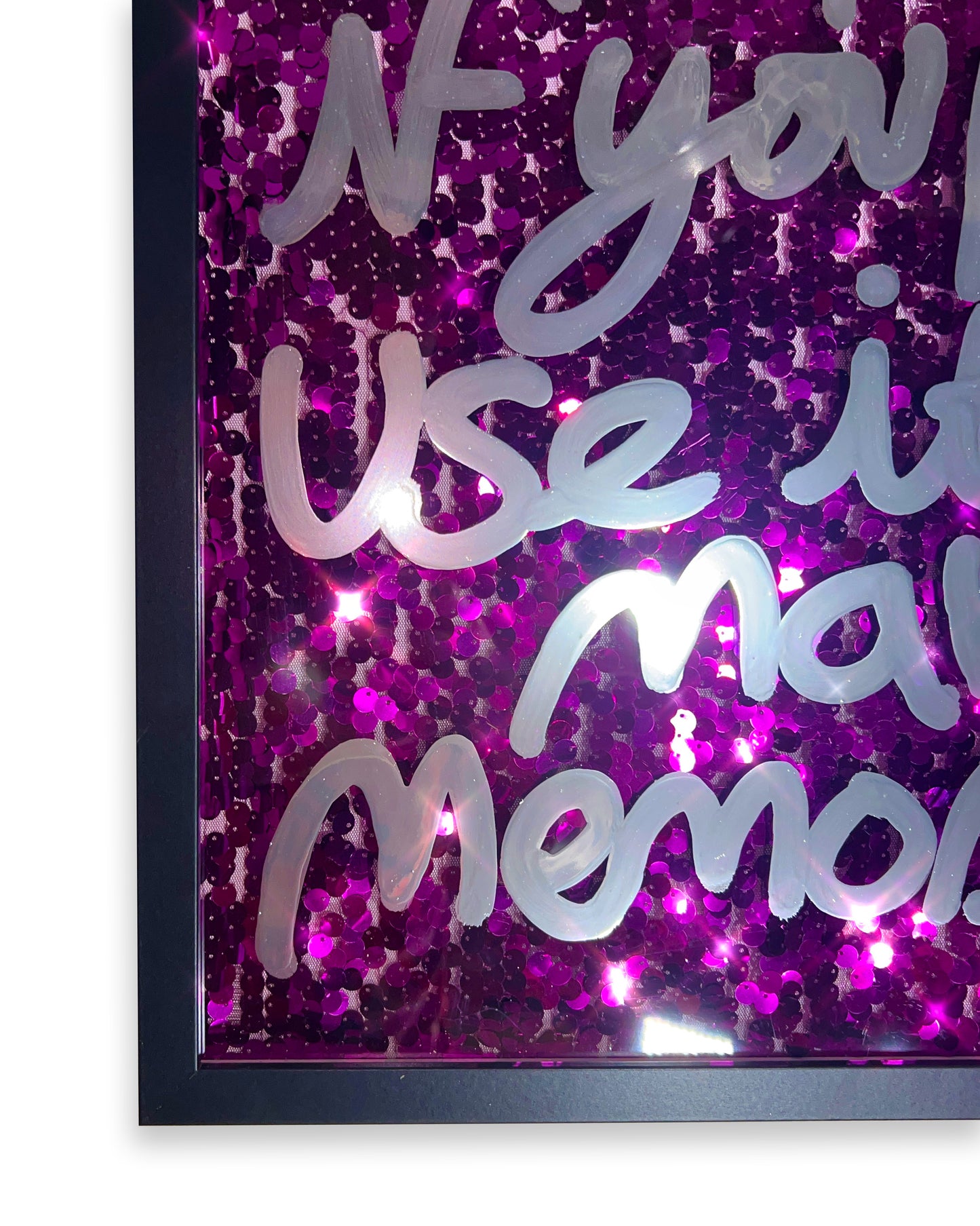 Use it. Liquid chrome over deep purple sequins. Large.