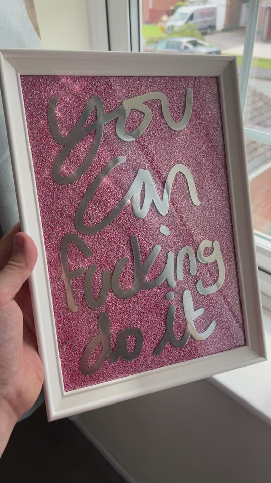 Fucking do it. Liquid chrome over pink sparkling fabric. Extra Small.