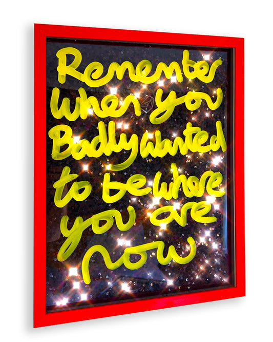Remember when. Yellow ink over black sequins.