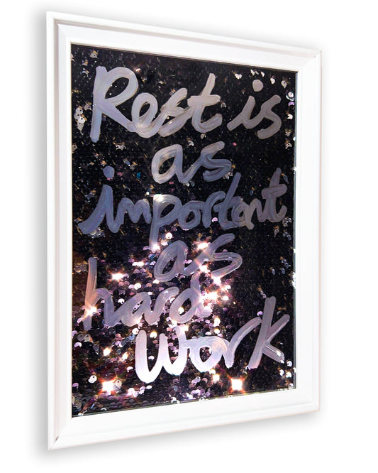 Rest. Liquid chrome over black sequins. Extra Small.