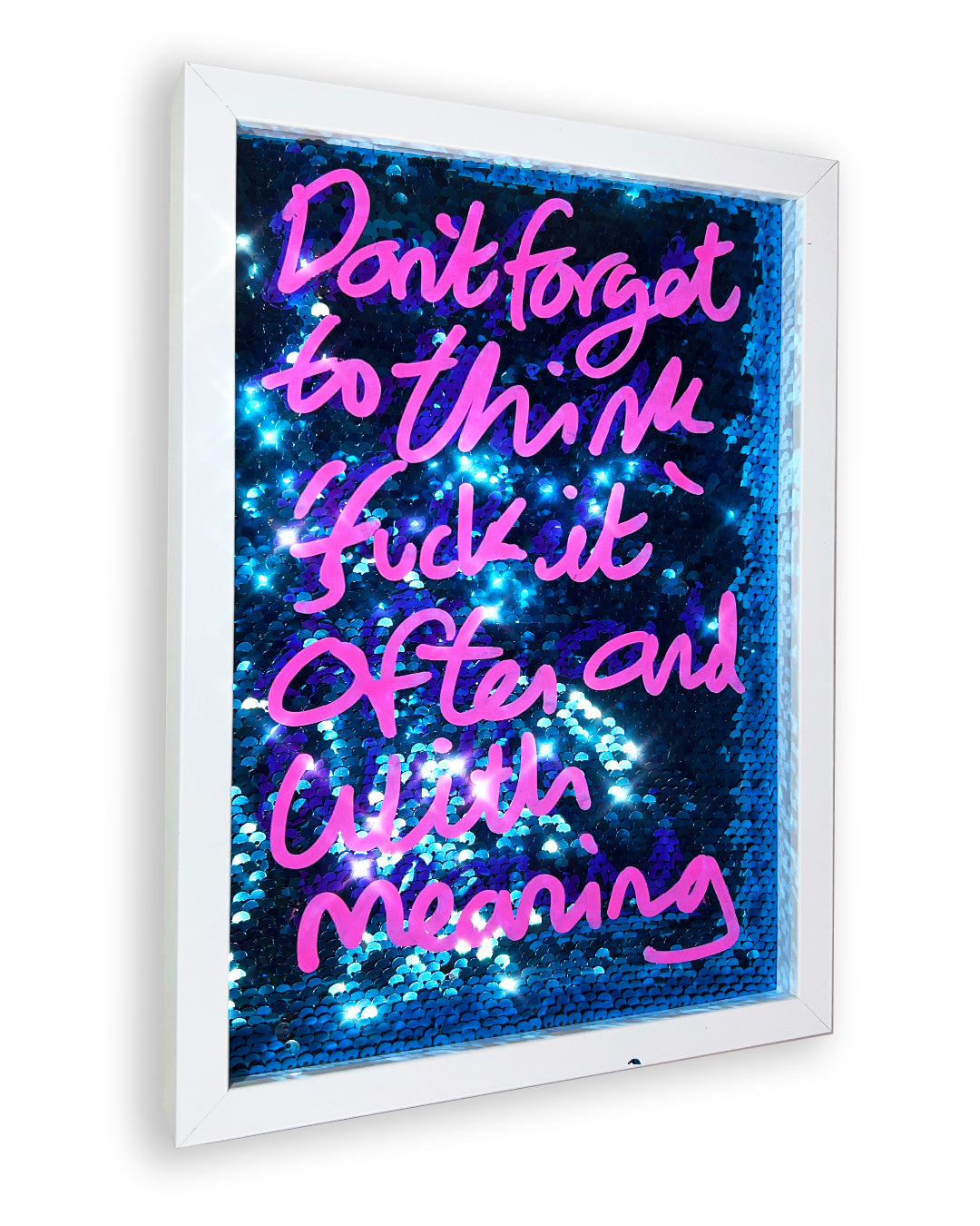 Often and with meaning.  Pink over blue sequins. Extra Small.