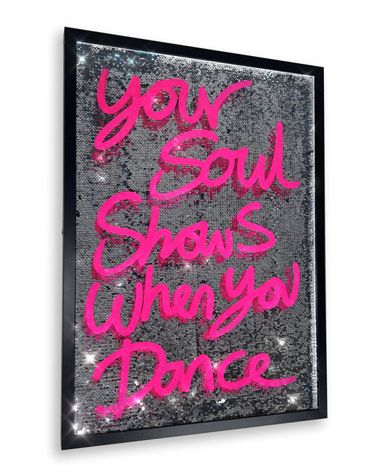 When you dance. pink ink over disco silver. Large