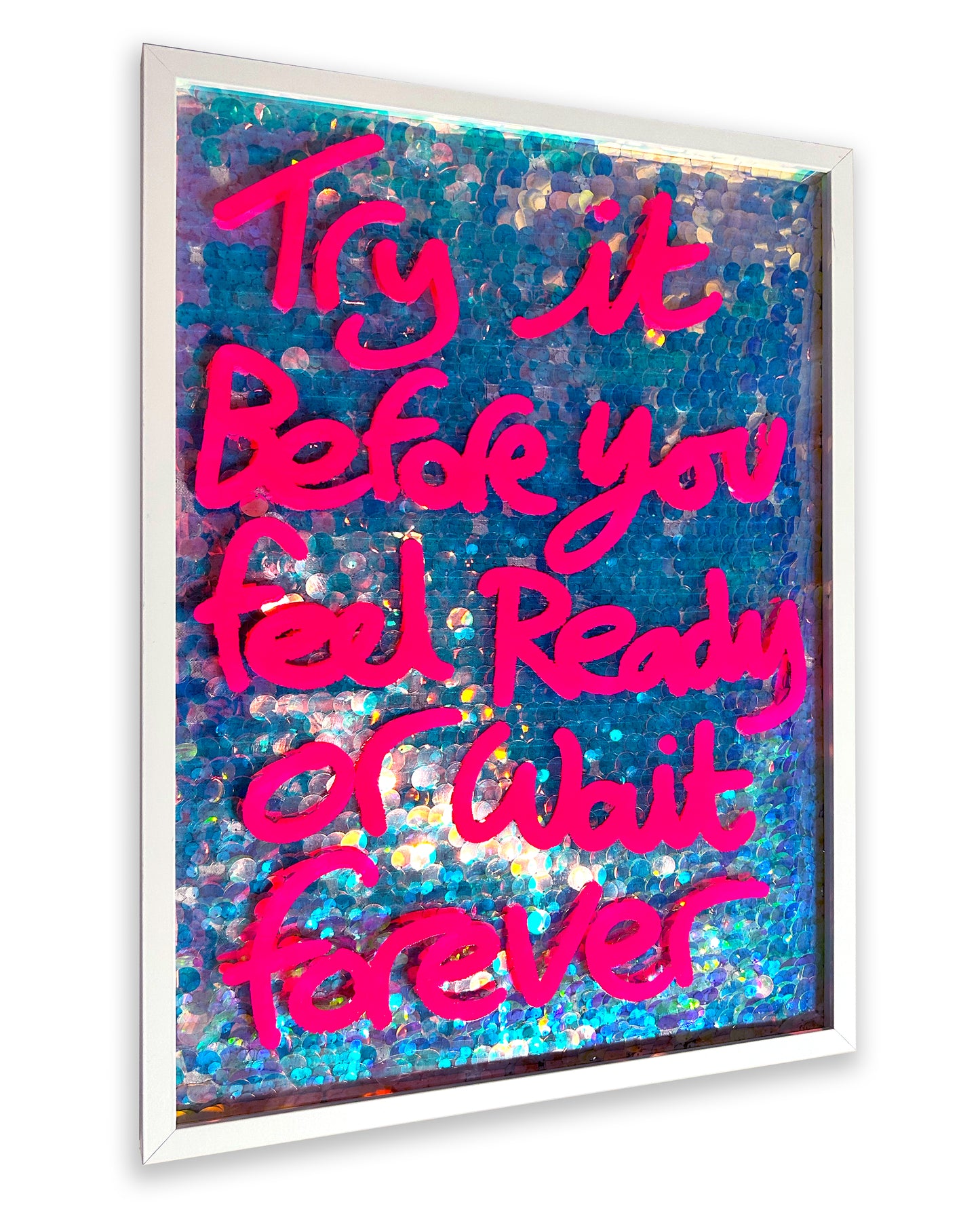 Try it.  Hot Pink Ink over giant mermaid sequins. Large.