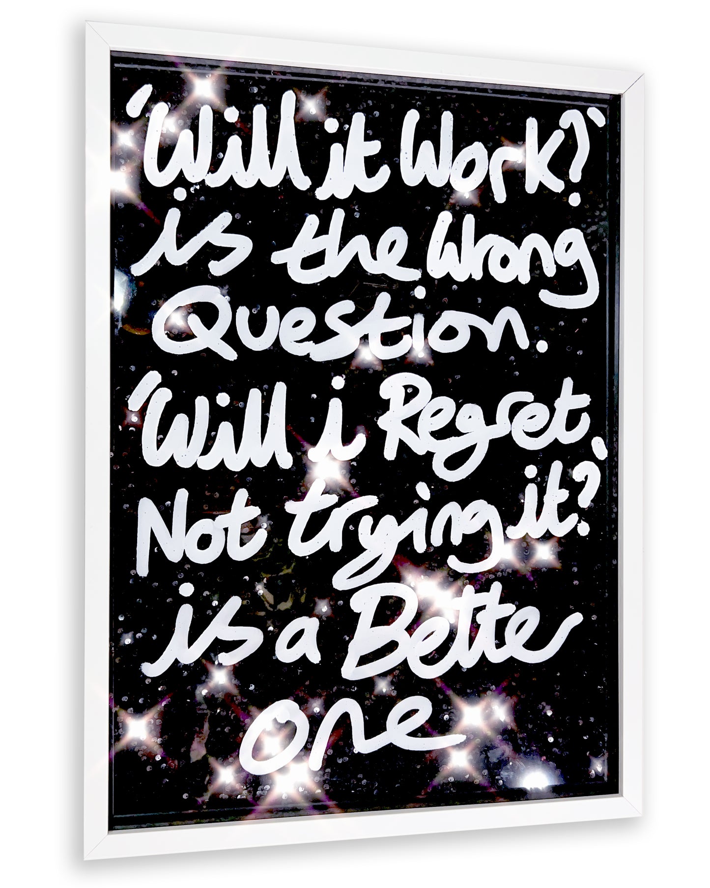 Better one. White ink over black sequins. Large.