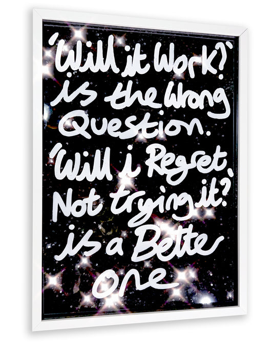 Better one. White ink over black sequins. Large.