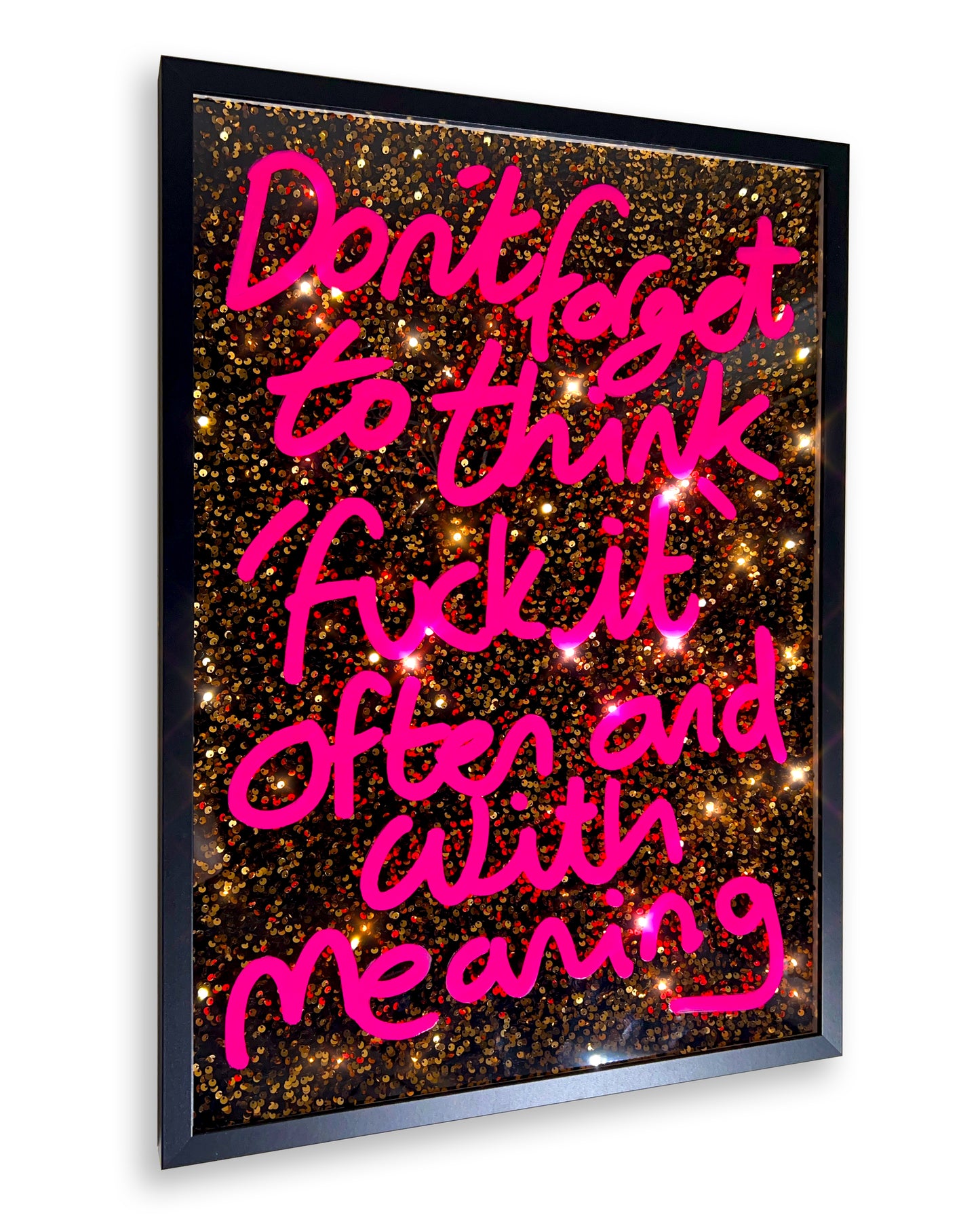 Often and with meaning. pink ink over rich gold. Large