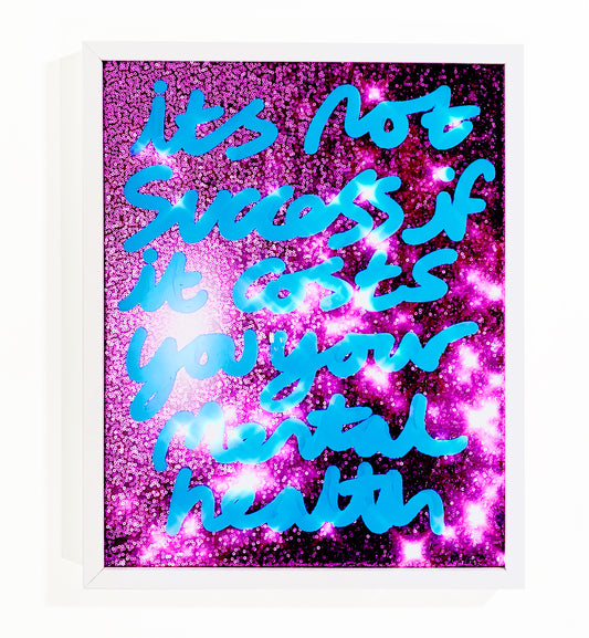 Not success, blue ink pink sequins.