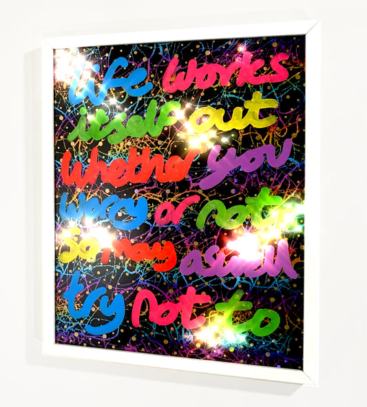Try not to worry, ink over funky fabric.
